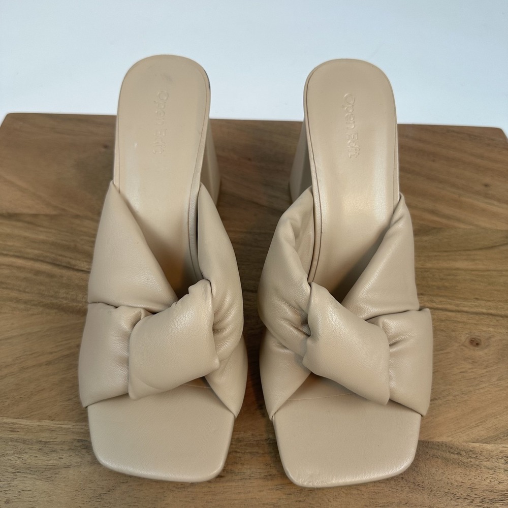 New Womens Open Edit Saydee Nude Faux Leather Knot Heel Sandals Size 9.5 M